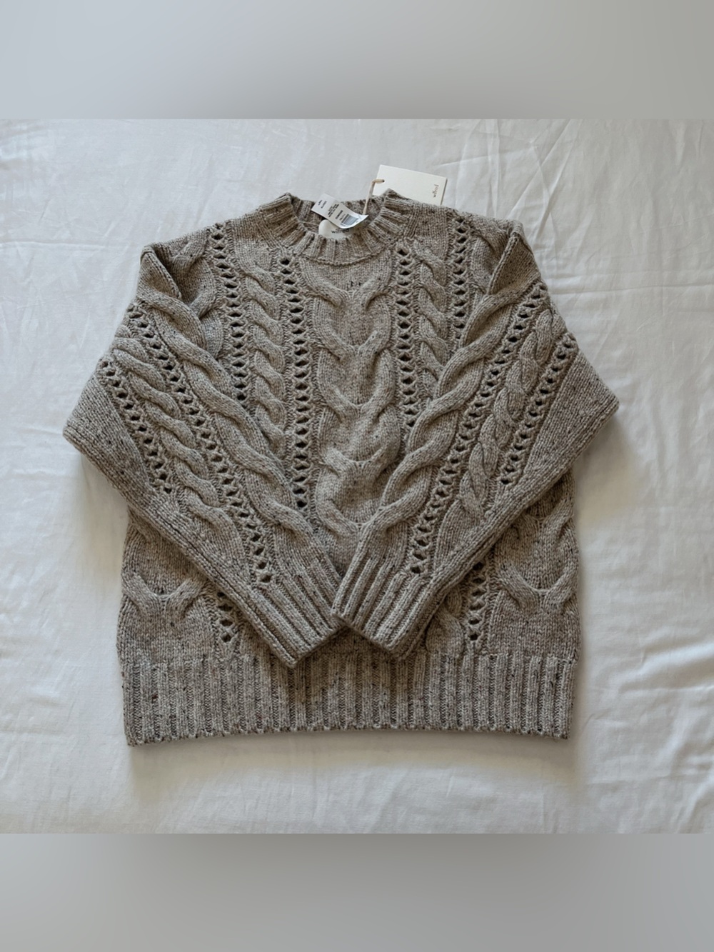 Aritzia Wilfred Bronco Oatmeal Beige Taupe Cable-Pattern Crewneck Sweater
